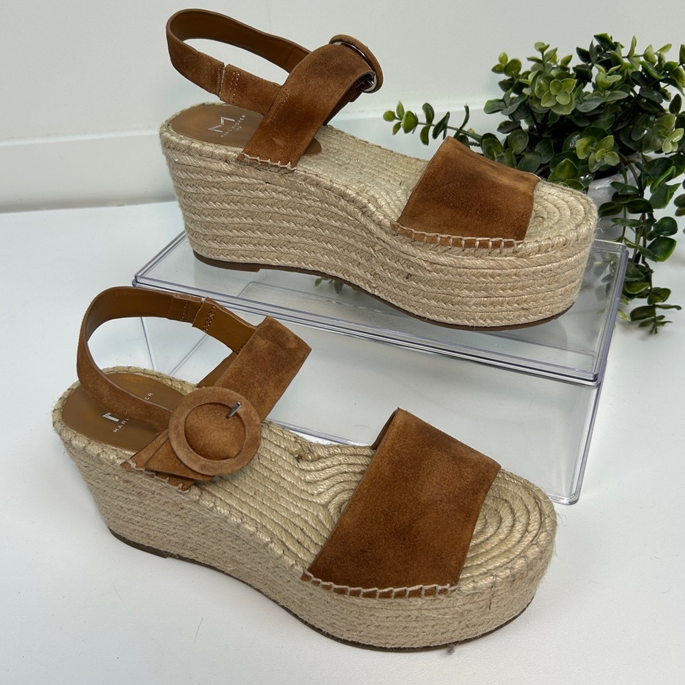 Marc Fisher Women’s Platform Wedge Tan Leather Espadrilles Size 10